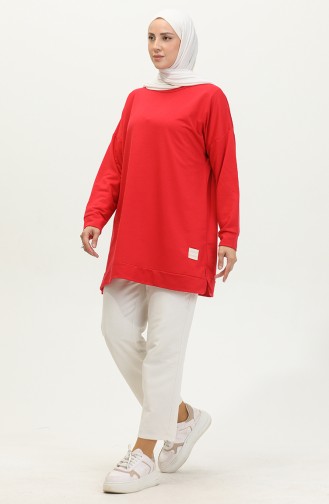 Slit Detailed Sports Tunic 0412-06 Red 0412-06