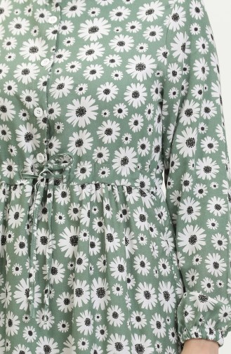 فستان فيسكوز بتصميم مُطبع بأقحوان 0416-02 لون أخضر 0416-02