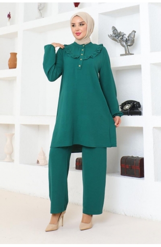بدلة بيلا ايروبين بتفاصيل من الكشكش 0073-02 لون أخضر زمردي 0073-02