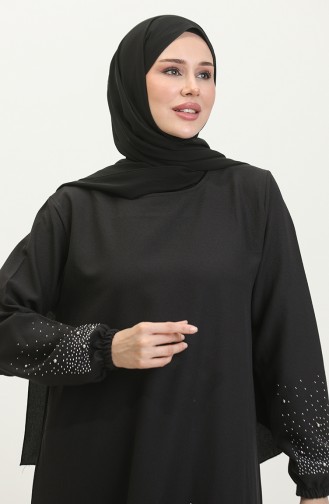 فستان سهرة عربي بطبعات من الحجر وبنطلون تونيك، بدلة مزدوجة 0409-05 لون أسود 0409-05