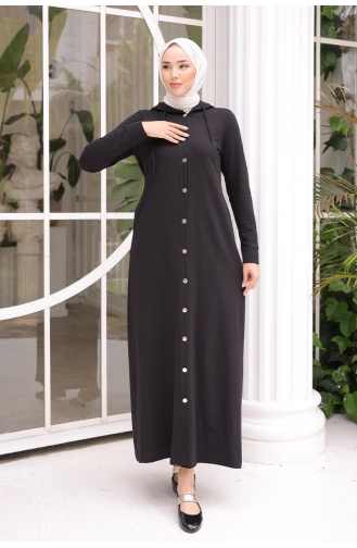 Front Buttoned Hijab Coat Brc0033 0033-01 Black 0033-01