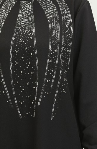 فستان سهرة بتصميم مُطبع بأحجار لامعة وبنطلون تونيك، بدلة مزدوجة 0410-04 لون أسود 0410-04