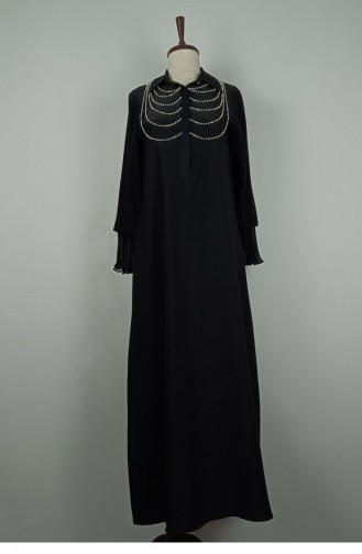 Plus-Size-Kleid Mit Steindetail Vorne Schwarz 7853 1317