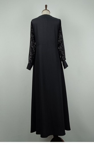 Grote Maat Mouwen Pailletten Gedetailleerd Abaya Zwart F36 1318