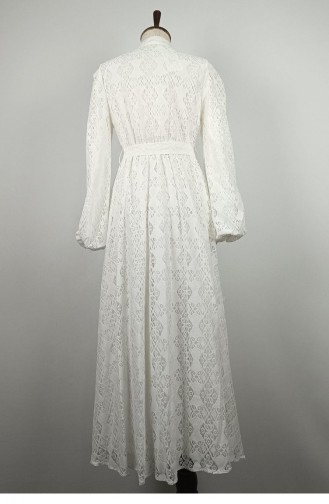 فستان كتان دانتيل مقاس كبير أبيض 7875 1325