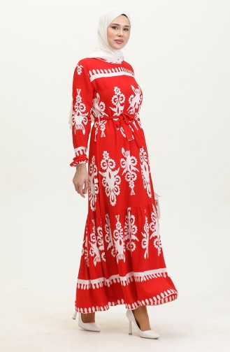 فستان فيسكوز بتصميم مُطبع 81872-05 لون خمري 81872-05