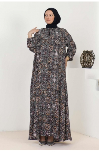 Büyük Beden Desenli Elbise 1134-05 Haki