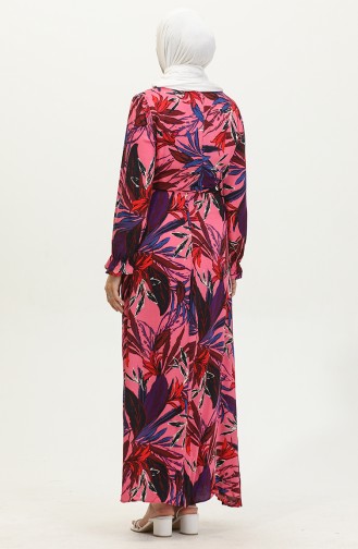 Patterned Elastic Sleeve Dress 60411-01 Pink Purple 60411-01