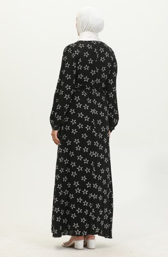 Viscose-jurk Met Patroon En Riem 60412-01 Zwart 60412-01