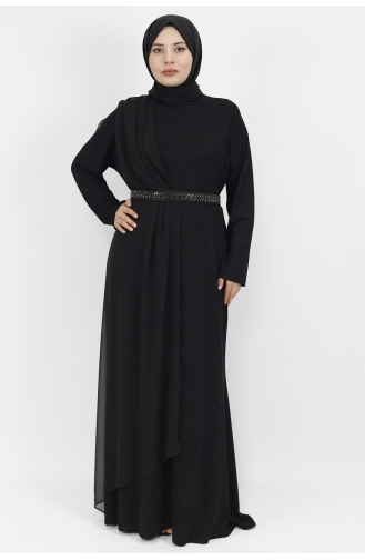 Lurex Fabric Cape Hijab Evening Dress 4277-01 Black 4277-01