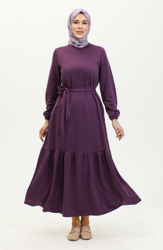 فستان للحجاب بتنورة مكشكشة Brc1122 1122-04 لون بنفسجي 1122-04