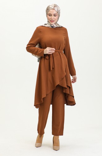 Asymmetrical Cut Aerobin Hijab Suit Brc1311 1311-06 Tan 1311-06