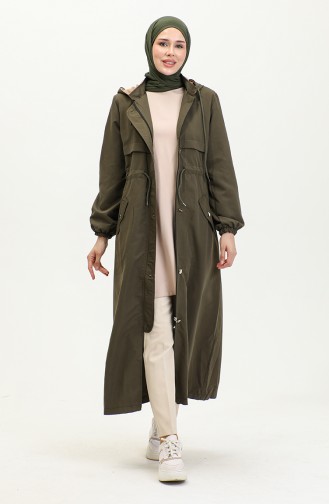 Belt Detailed Long Trench Coat Brc1908 1908-04 Khaki 1908-04