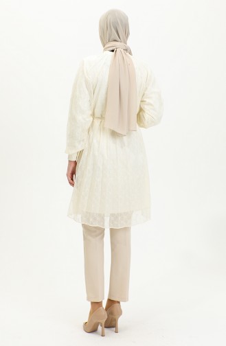 Large Size Lace Pleated Tunic Cream T1694 1011