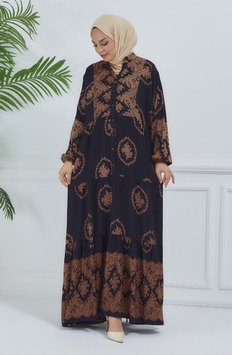 Robe à Motifs Manches Ballon 5585-03 Noir 5585-03