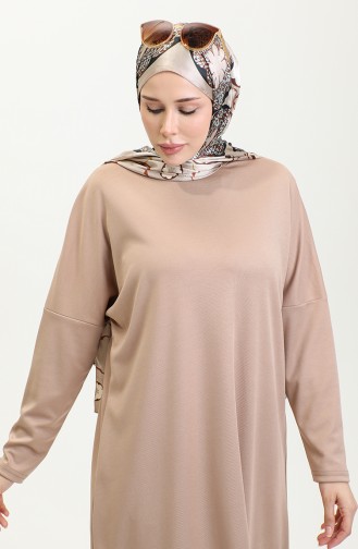 Comfortable Cut Flowy Plain Tunic 8729-01 Milky Brown 8729-01