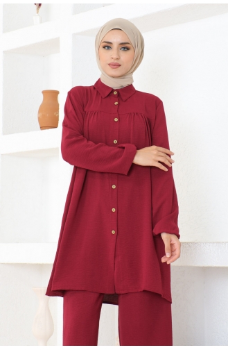 Buttoned Two-piece Suit 0012-03 Claret Red 0012-03