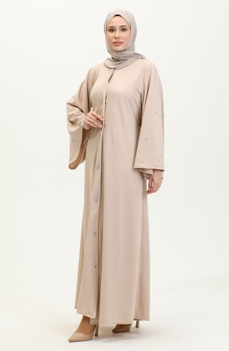 Große Gesteinigte Abaya Mit Knöpfen 8028-02 Stein 8028-02