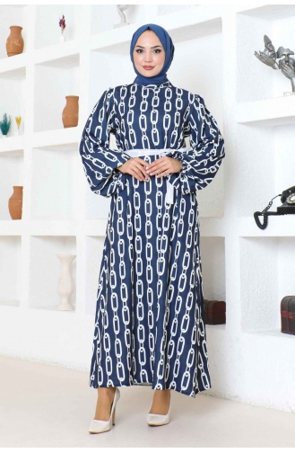 Robe A Motifs Chaine 1117-03 Bleu Marine 1117-03