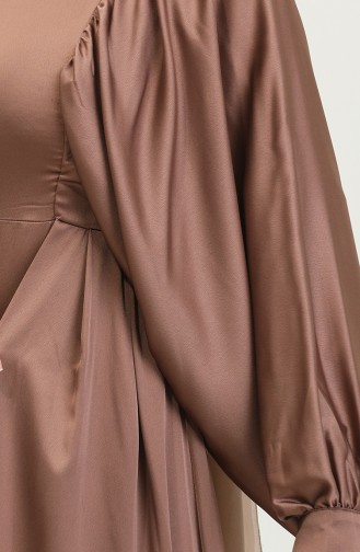 Balloon Sleeve Satin Evening Dress 6020a-04 Milky Brown 6020A-04