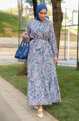 Patterned Viscose Dress 0440-03 Indigo 0440-03