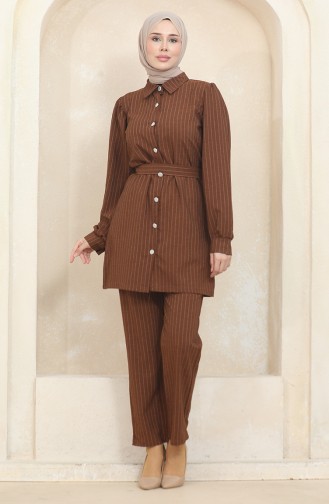 Buttoned Striped Suit 0435-01 Brown 0435-01