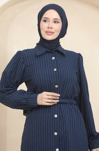 Buttoned Striped Suit 0435-03 Navy Blue 0435-03