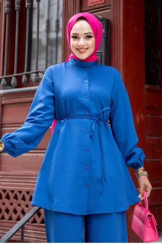 Judge Collar Detailed Hijab Indigo Suit 466