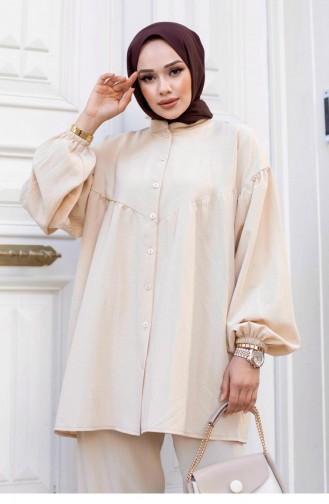 Balloon Sleeve Hijab Beige Set 488