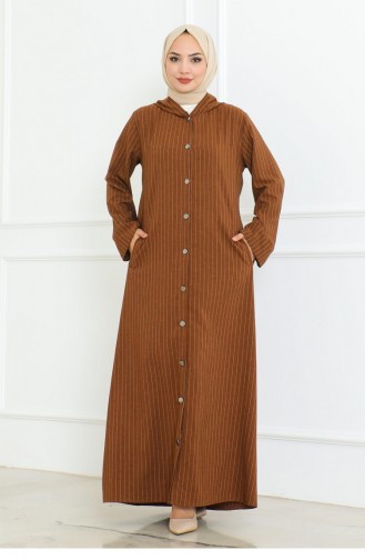 Button Detailed Ahsen Dress Brown 4337 511