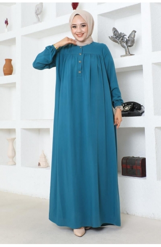 Half Buttoned Viscose Dress 7103-04 Petrol 7103-04