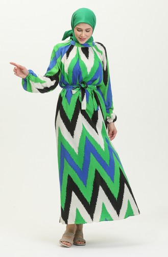 Patterned Viscose Dress 0438-03 Green 0438-03