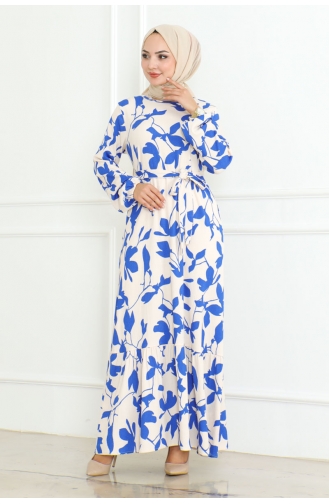 Belt Detailed Wrinkled Dress 205-03 Blue 205-03