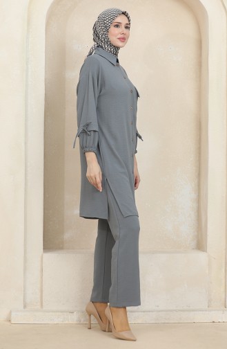 Ensemble Deux Pièces Tunique Pantalon Boutonné Avec Poche 1007-02 Gris 1007-02