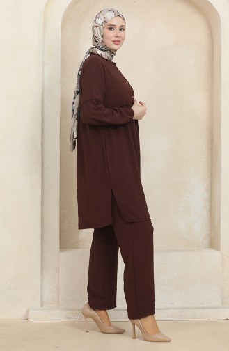 Aerobin Fabric Gathered Tunic Trousers Double Suit 1006-04 Brown 1006-04