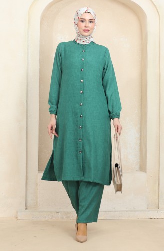 Buttoned Tunic Trousers Double Suit 1002-05 Green 1002-05