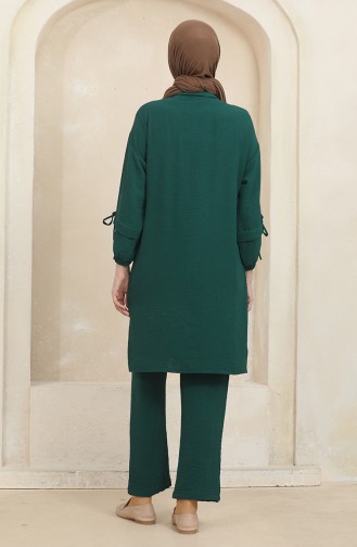 Pocket Buttoned Tunic Trousers Double Suit 1007-03 Emerald Green 1007-03