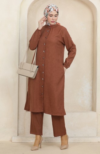 Buttoned Tunic Trousers Double Suit 1002-03 Brown 1002-03