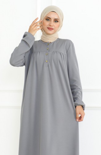 Buttoned Dress With Elastic Sleeves 3031-01 Gray 3031-01