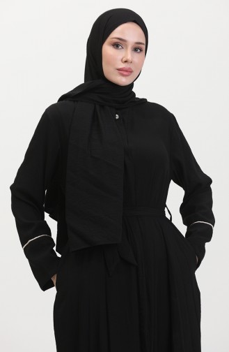 Stone Detailed Dress With Shawl 25Y9011-01 Black 25Y9011-01