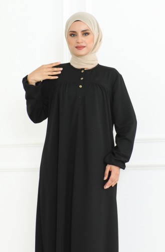 Robe Boutonnée à Manches Elastiques 3031-02 Noir 3031-02