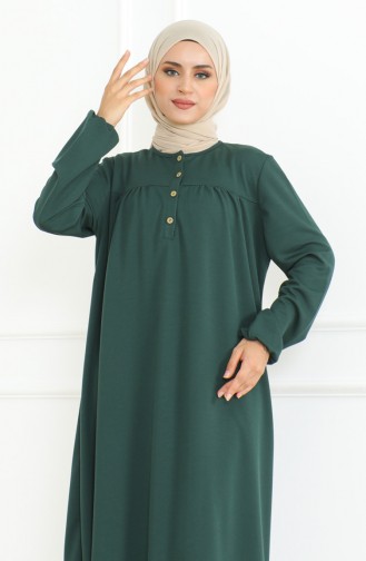 Buttoned Dress With Elastic Sleeves 3031-07 Emerald Green 3031-07