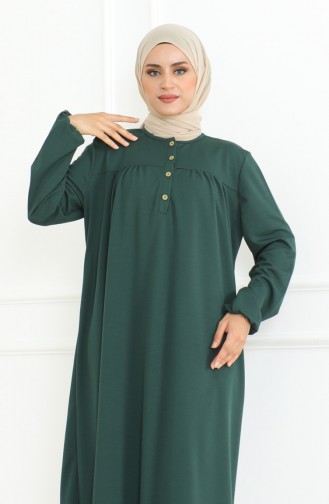 Buttoned Dress With Elastic Sleeves 3031-07 Emerald Green 3031-07