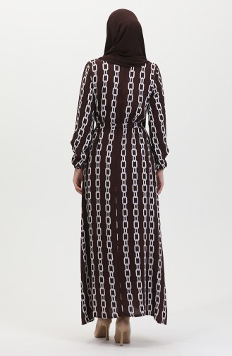 Chain Patterned Elastic Sleeve Dress 0453-03 Brown 0453-03