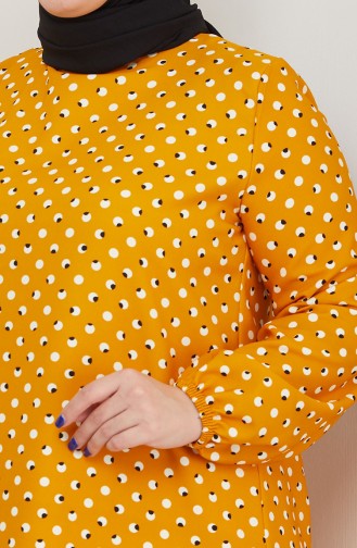 Plus Size Polka Dot Patterned Dress 0707-01 Mustard 0707-01