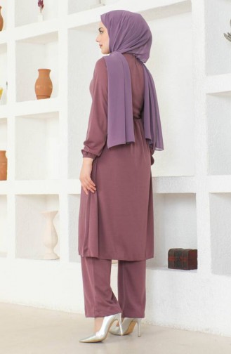 Ensemble Deux Pièces Tunique Pantalon Avec Collier 0583-06 Lilas 0583-06