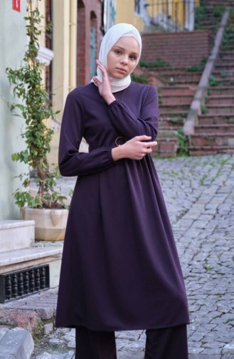 Kolyeli Tunik Pantolon İkili Takım 0583-04 Mürdüm