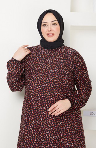 Robe A Motifs Fleuri Grande Taille 0717-01 Noir Rouge Claret 0717-01