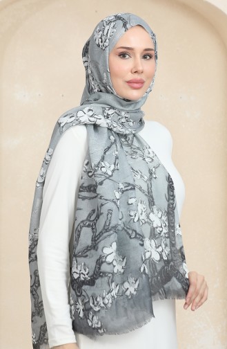 Floral Pattern Cotton Shawl 90175-07 Gray 90175-07