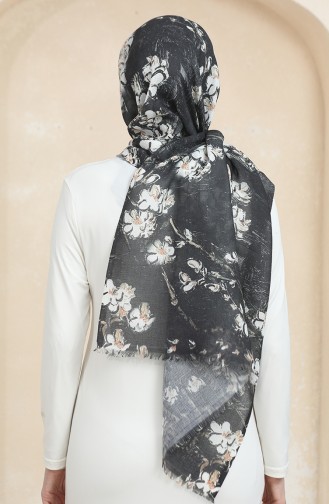 Floral Pattern Cotton Shawl 90175-03 Black 90175-03